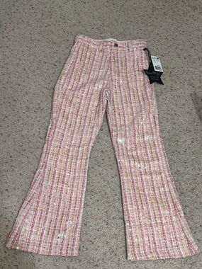 Sparkly Pink Girls Tweed Flare Pants